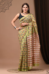 Hand block printed chanderi silk Rapid print saree