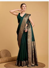 Green Banarasi katan silk saree