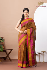 Handloom Pure Cotton Brown Golden Pink