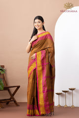 Handloom Pure Cotton Brown Golden Pink