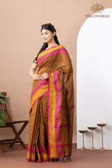 Handloom Pure Cotton Brown Golden Pink