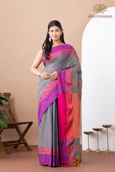 Handloom Pure Cotton Grey Pink