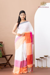 Handloom Pure Cotton White Grey Pink
