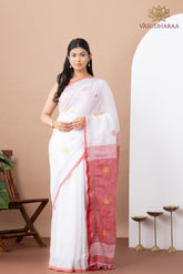 Handloom Pure Cotton White Grey With dots