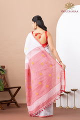 Handloom Pure Cotton White Grey With dots