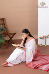 Handloom Pure Cotton White Grey With dots