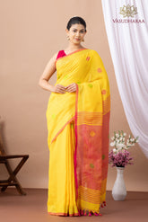 Handloom Pure Cotton Yellow Pink