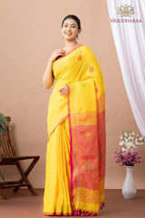 Handloom Pure Cotton Yellow Pink