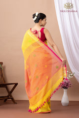 Handloom Pure Cotton Yellow Pink