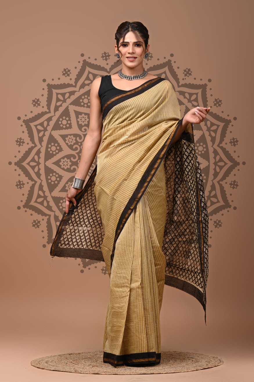 Hand block printed chanderi silk Babru print saree