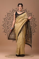 Hand block printed chanderi silk Babru print saree