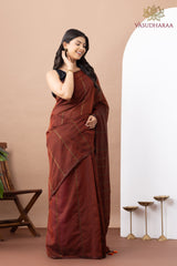 Handloom Pure Cotton Brown with Strips