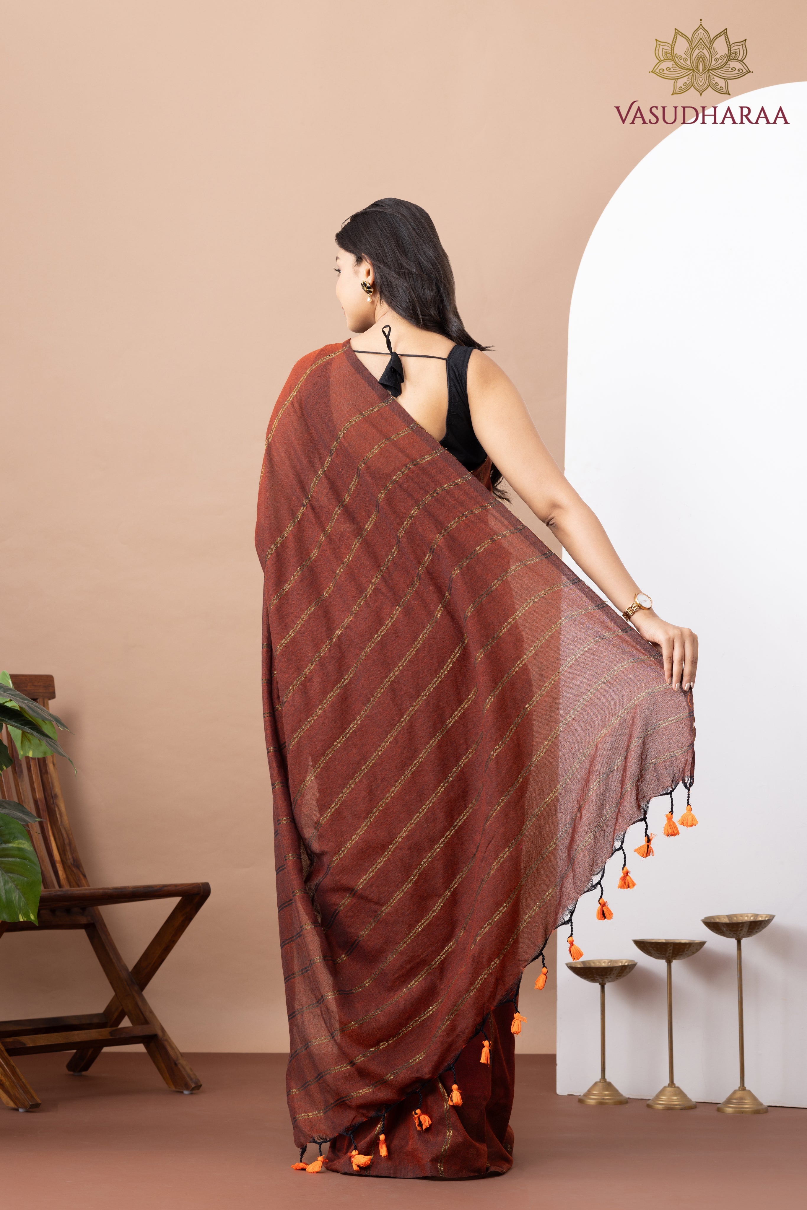 Handloom Pure Cotton Brown with Strips