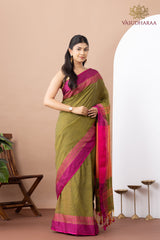 Handloom Pure Cotton Green Pink