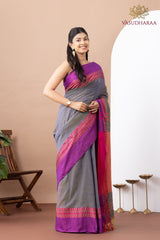Handloom Pure Cotton Grey Pink
