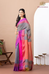 Handloom Pure Cotton Grey Pink