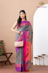 Handloom Pure Cotton Grey Pink