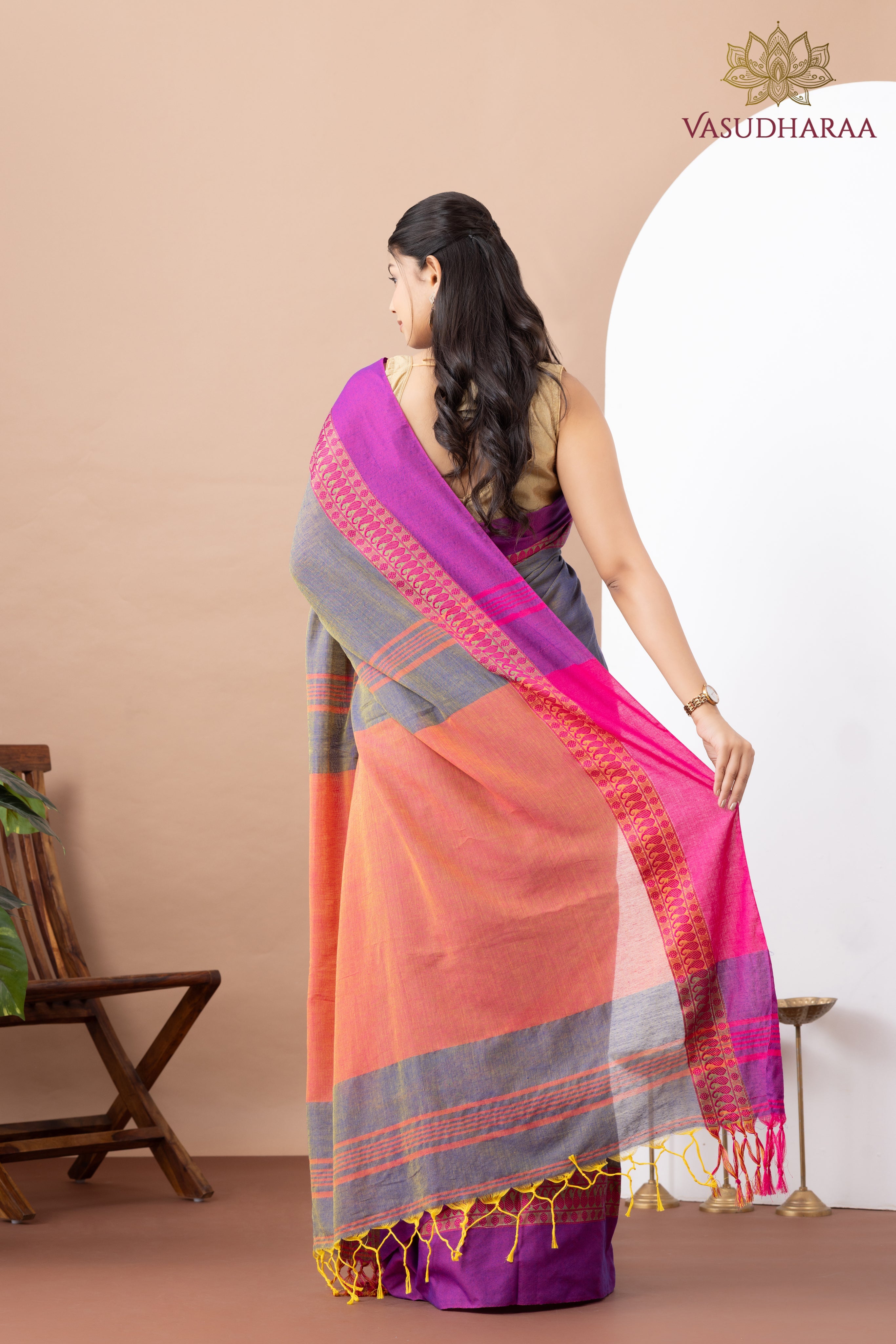 Handloom Pure Cotton Grey Pink