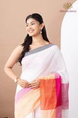 Handloom Pure Cotton White Grey Pink