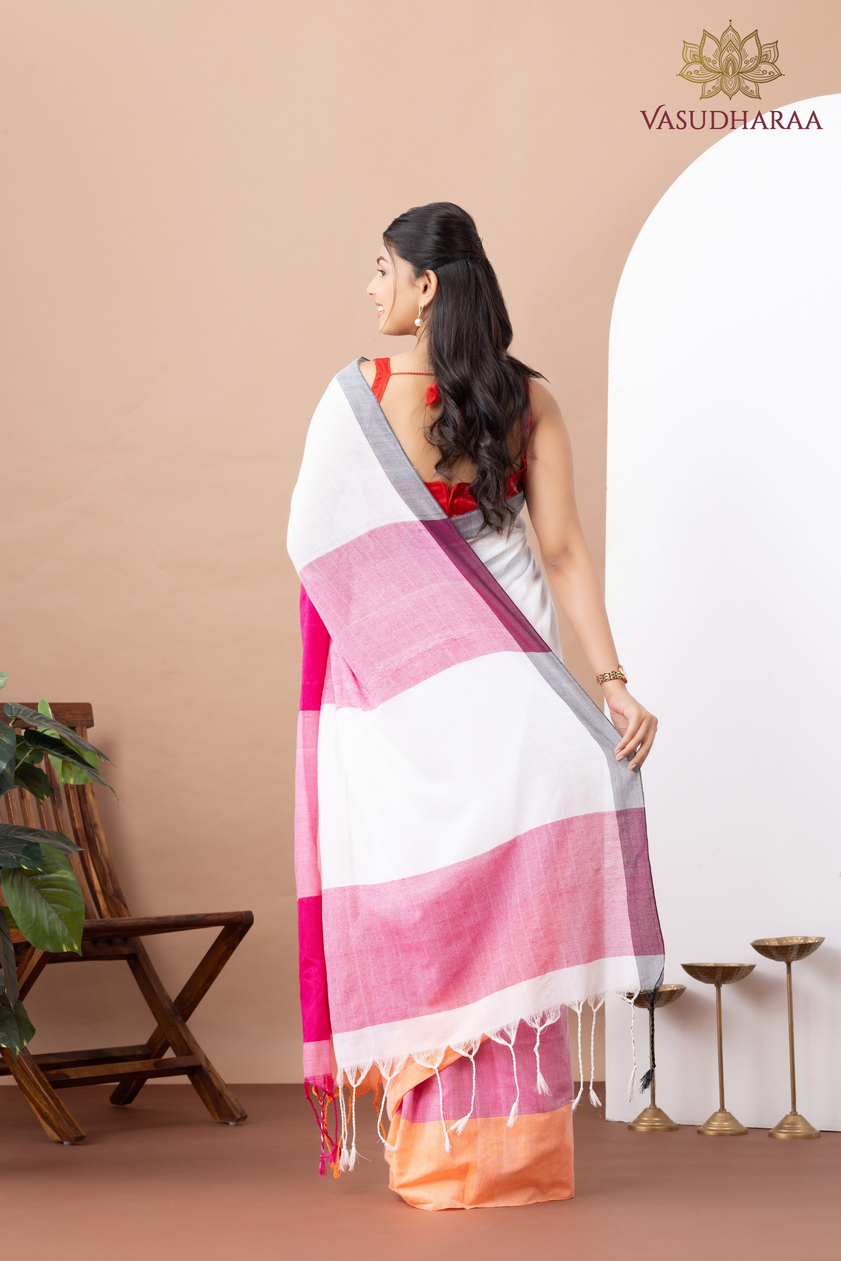 Handloom Pure Cotton White Grey Pink