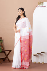 Handloom Pure Cotton White Grey With dots