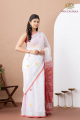 Handloom Pure Cotton White Grey With dots