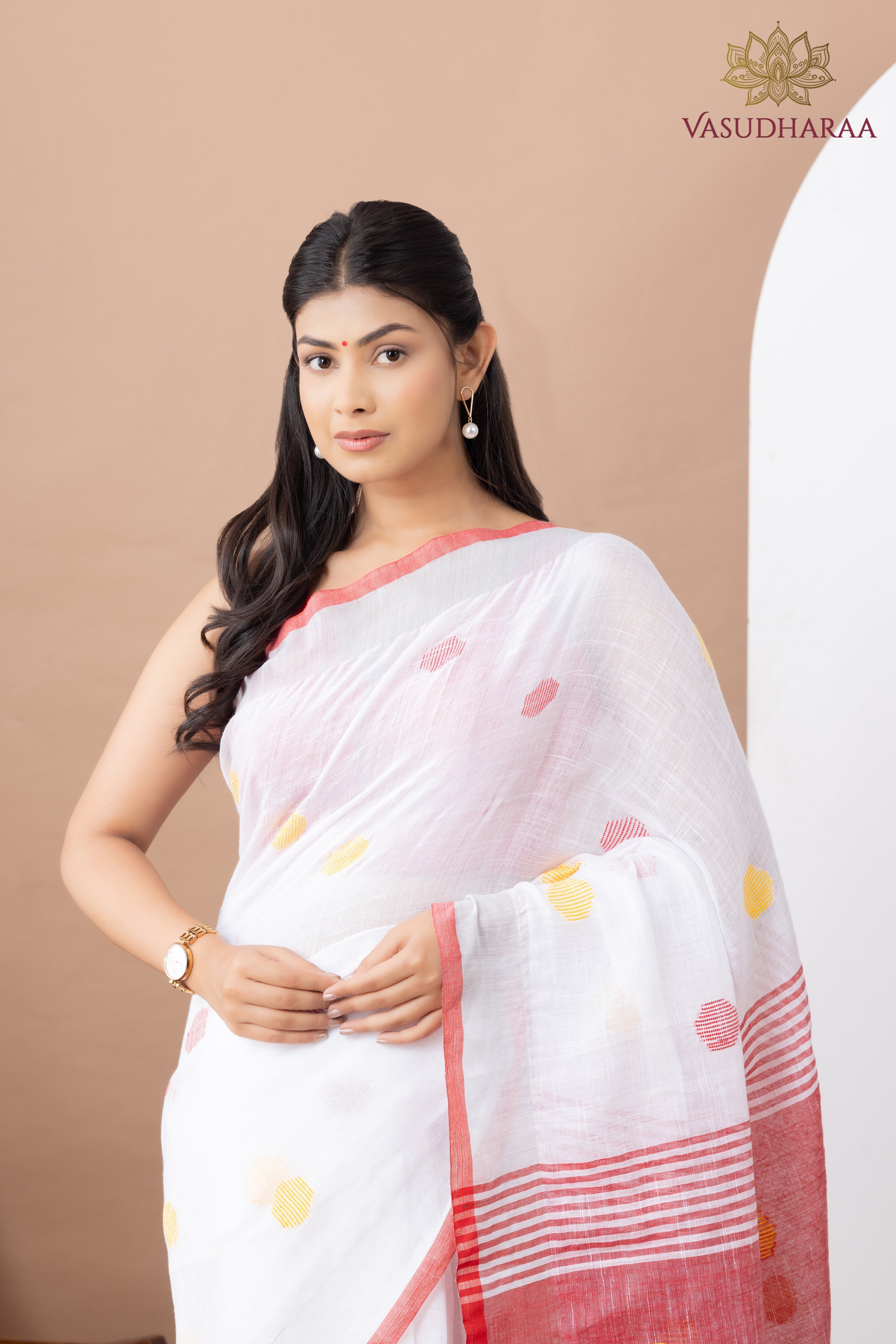 Handloom Pure Cotton White Grey With dots