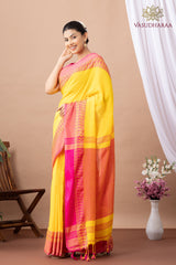 Handloom Pure Cotton Yellow Red