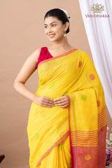 Handloom Pure Cotton Yellow Pink