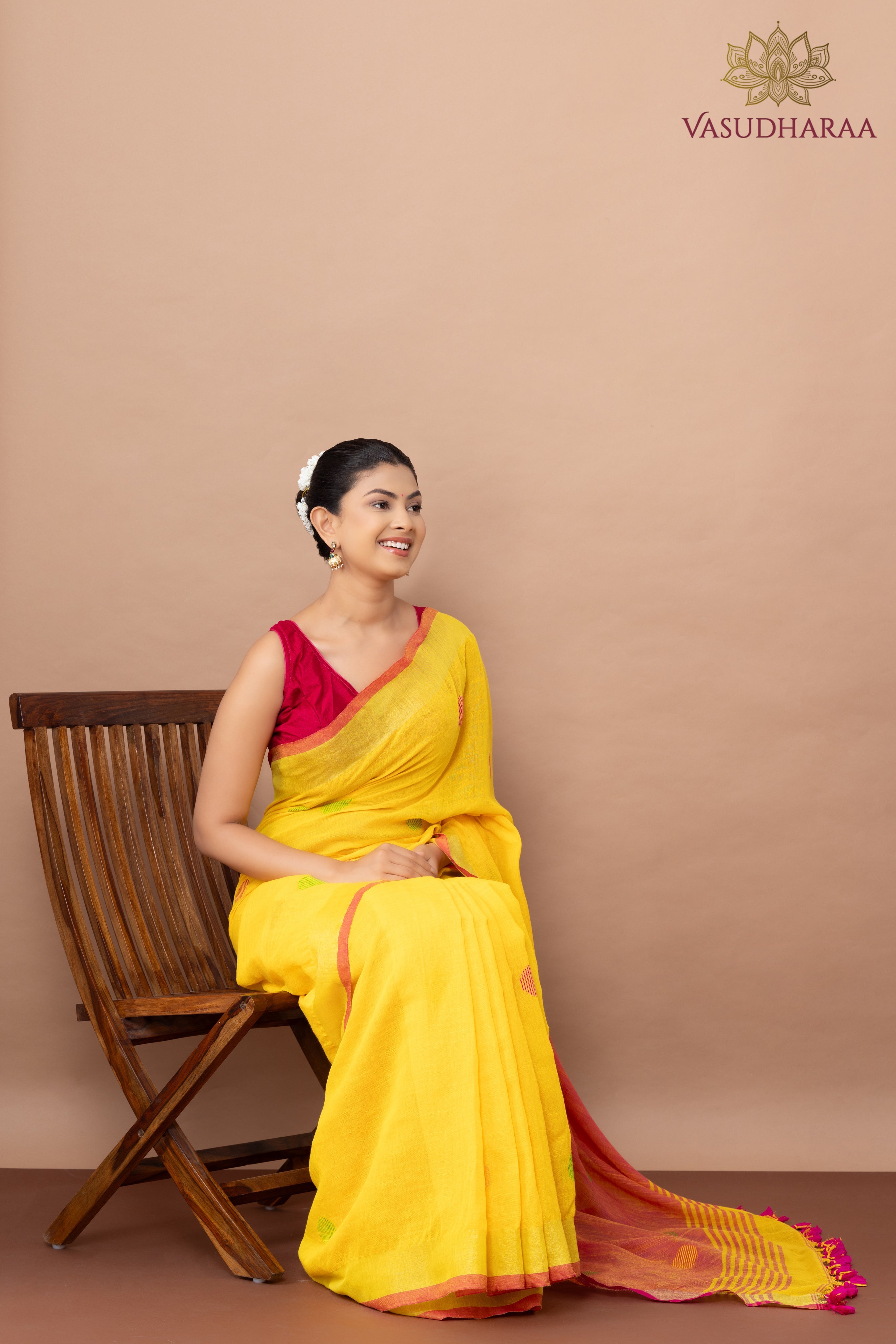 Handloom Pure Cotton Yellow Pink
