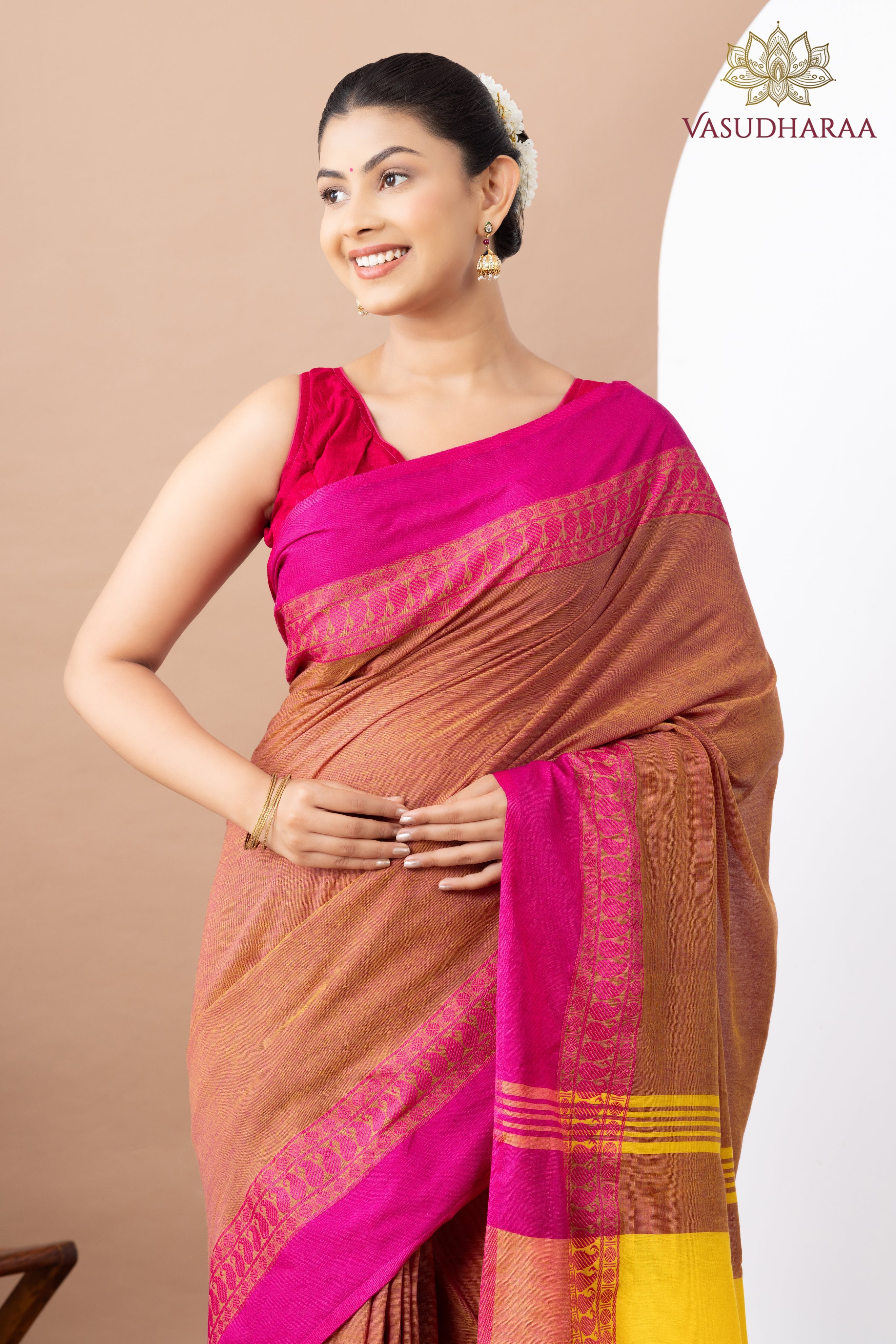 Handloom Pure Cotton Light Brown