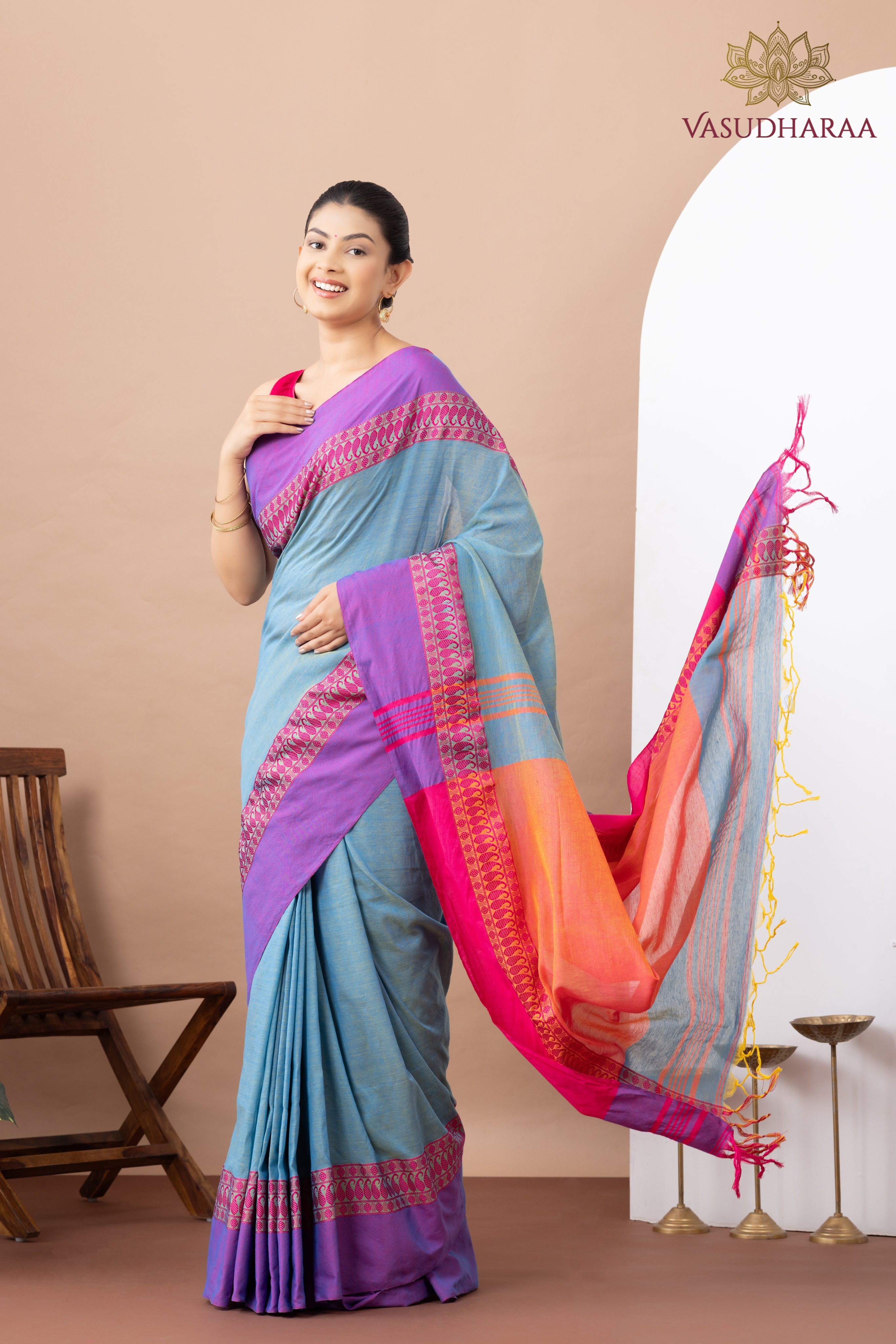 Handloom Pure Cotton Blue Purple