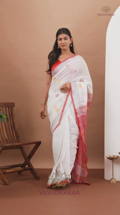 Handloom Pure Cotton White Grey With dots