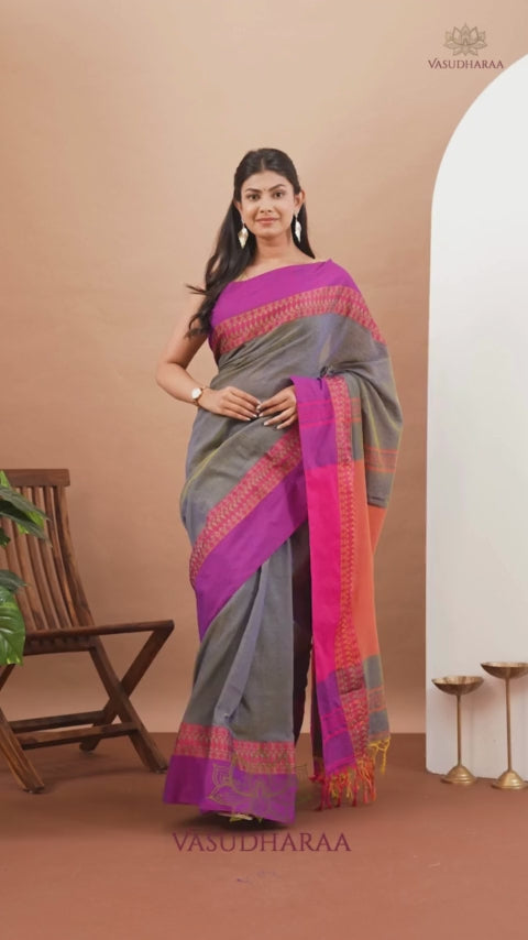 Handloom Pure Cotton Grey Pink
