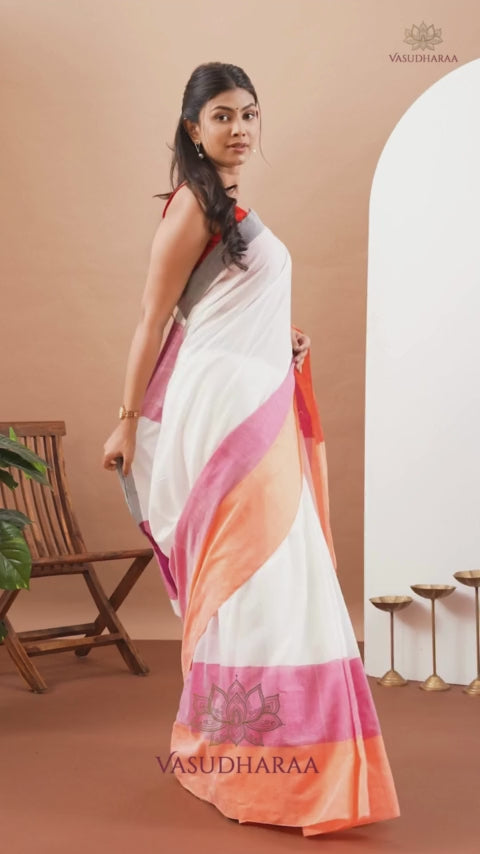 Handloom Pure Cotton White Grey Pink