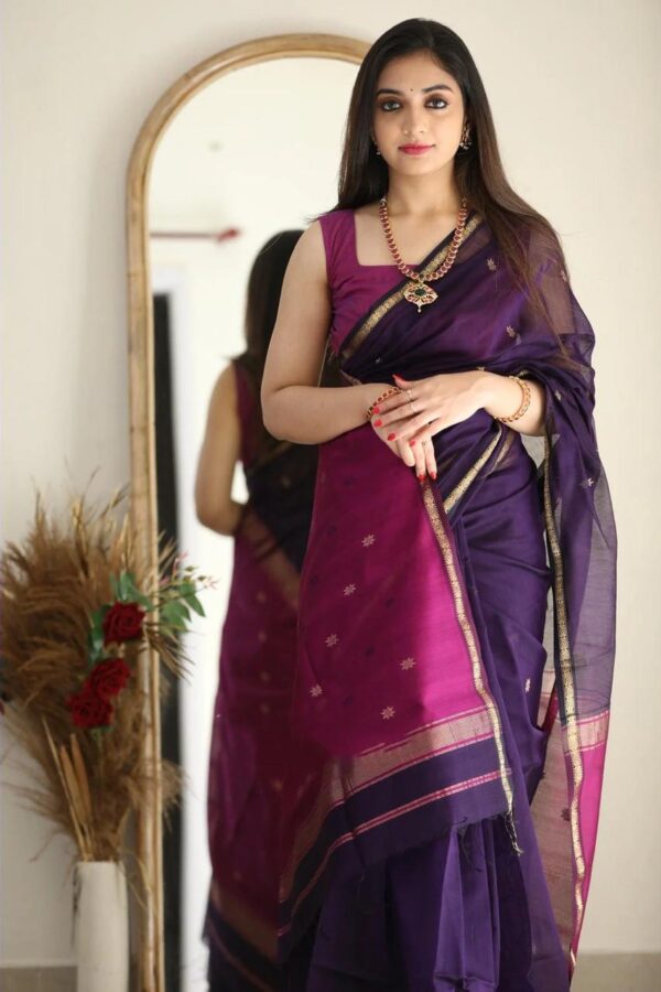 Maheshwari Cotton Silk Saree Purple Pink - Image 2