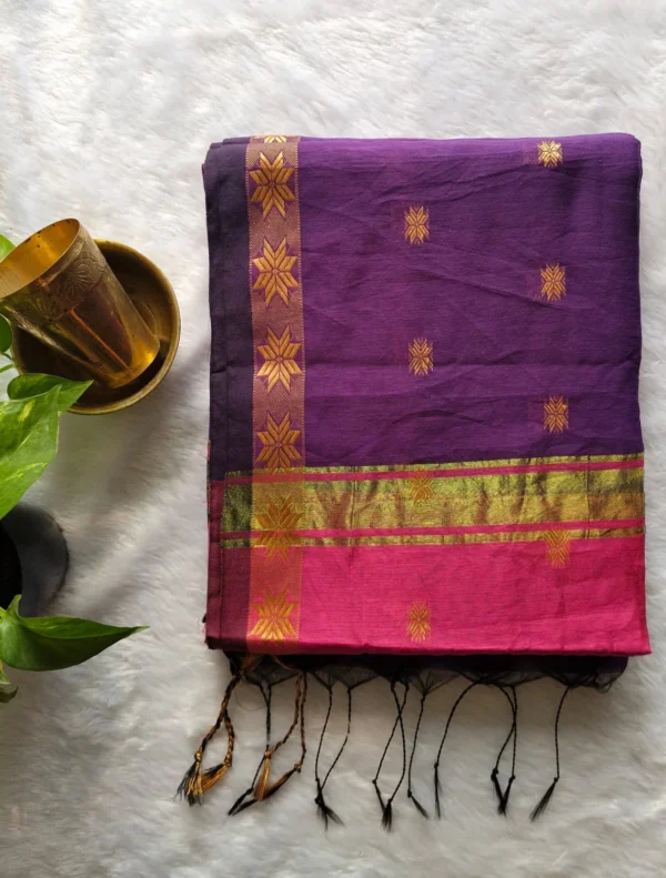 Maheshwari Cotton Silk Saree Purple Pink - Image 6