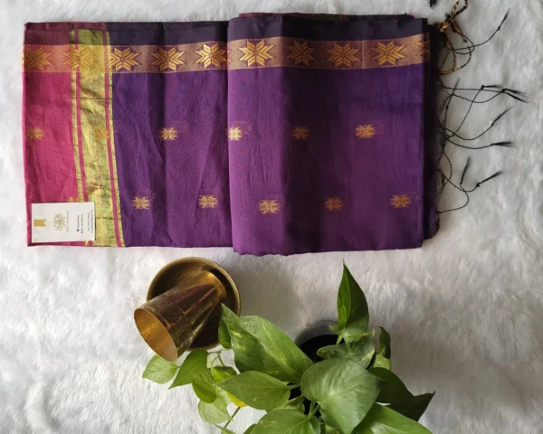Maheshwari Cotton Silk Saree Purple Pink - Image 5